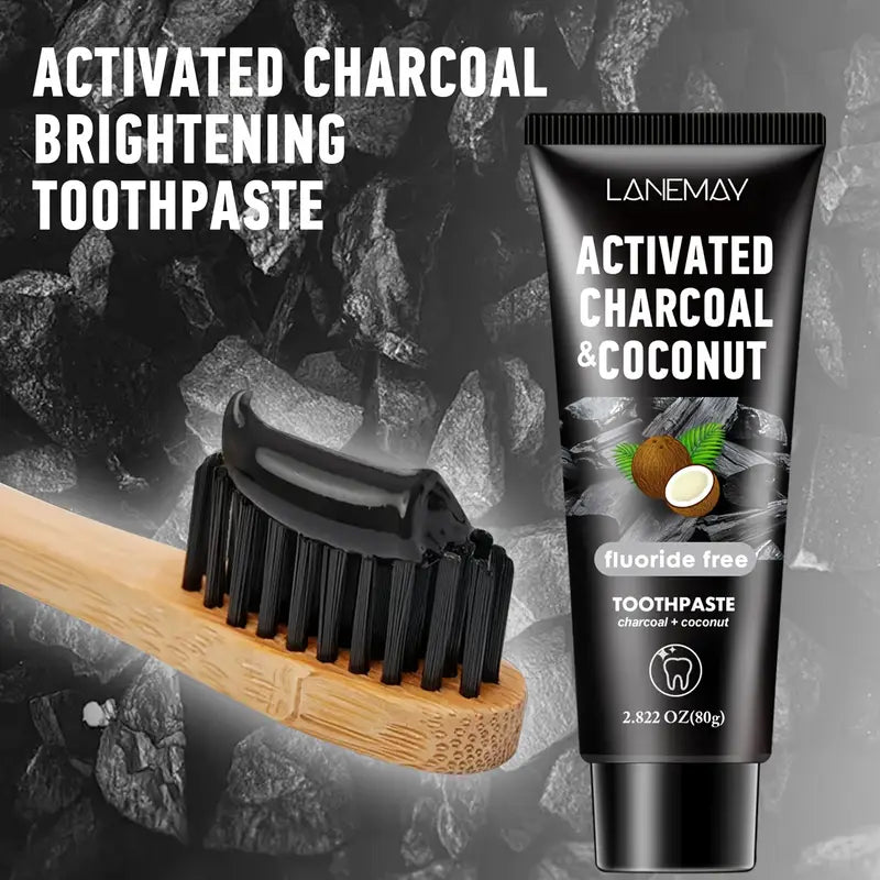 Lanemay Charcoal & Coconut Toothpaste - Deep Cleansing Whitening Teeth Natural Whitening Freshens Breath 2.82Oz