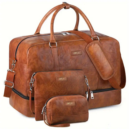IBFUN Weekend Travel Luggage Set – 3PCS/1PC Carry-On Bag with Shoe Compartment - Brown