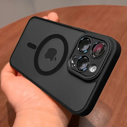 Luxury Matte Magnetic Wireless Charging Phone Case Compatible with iPhone 16/15/14/13/12/11 Pro Max Plus - Black