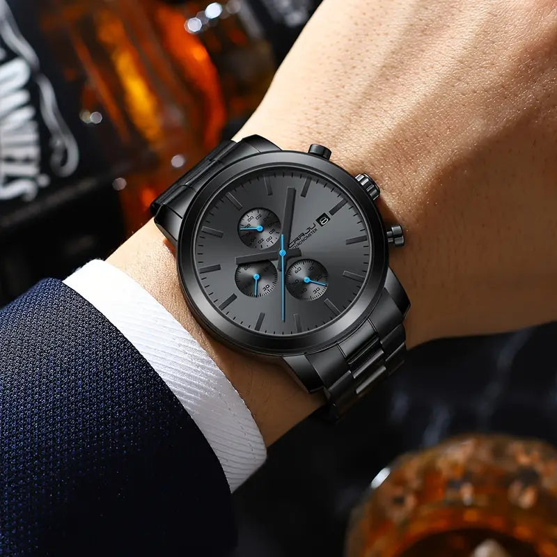 CRRJU Luxury Men’s Stainless Steel Quartz Watch – Business Style Chronograph Analog Display