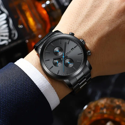 CRRJU Luxury Men’s Stainless Steel Quartz Watch – Business Style Chronograph Analog Display