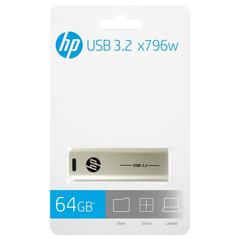 Hp USB Flash Drive X796W USB3.2 64GB 128GB 256GB Push-Pull Metal Body Computer Office USB Flash Drive - 64GB