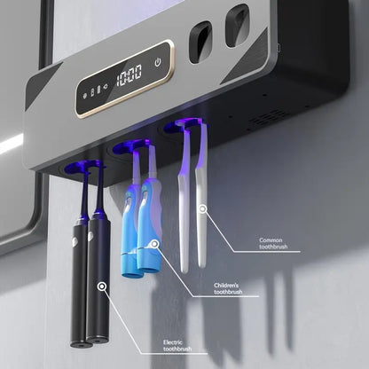 UV Sanitizing Toothbrush Holder Wall-Mounted Smart Toothbrush Sterilizer with Automatic Toothpaste Dispenser