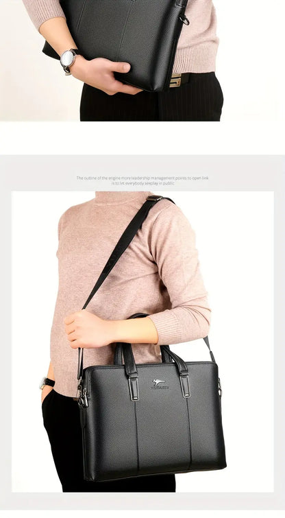 A Men’S PU Tote Bag Messenger Bag Adjustable Shoulder Strap Crossbody Bag