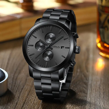 CRRJU Luxury Men’s Stainless Steel Quartz Watch – Business Style Chronograph Analog Display