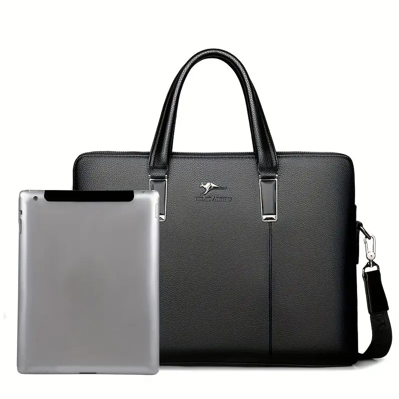 A Men’S PU Tote Bag Messenger Bag Adjustable Shoulder Strap Crossbody Bag