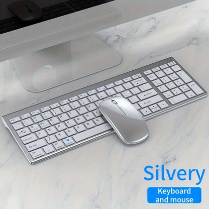 Wireless Keyboard and Mouse Combo Rechargeable Full Size Multi-Device Wireless Keyboard Mouse Combo - White