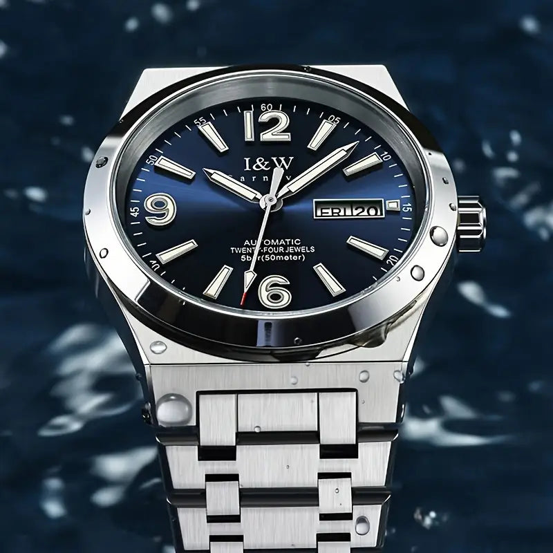 I&W CARNIVAL Men’s Automatic Mechanical Watch Sapphire Waterproof Luminous Dual Calendar Clock
