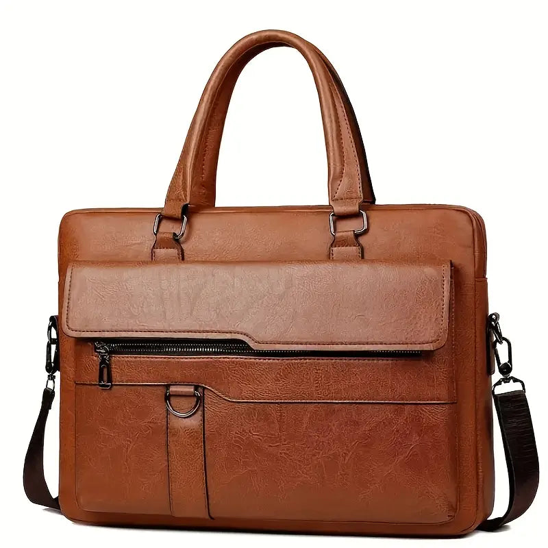 Vintage Business Briefcase - Brown Laptop & Tablet Messenger Bag - Light Brown