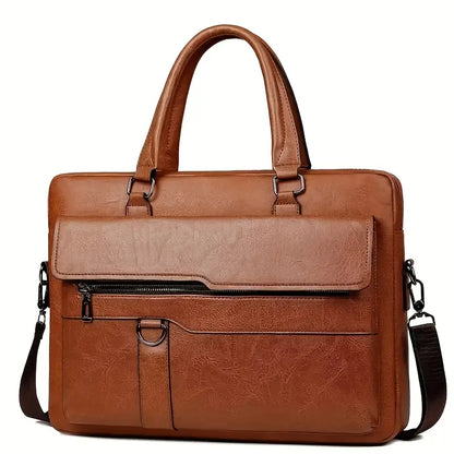 Vintage Business Briefcase - Brown Laptop & Tablet Messenger Bag - Light Brown
