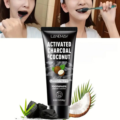 Lanemay Charcoal & Coconut Toothpaste - Deep Cleansing Whitening Teeth Natural Whitening Freshens Breath 2.82Oz