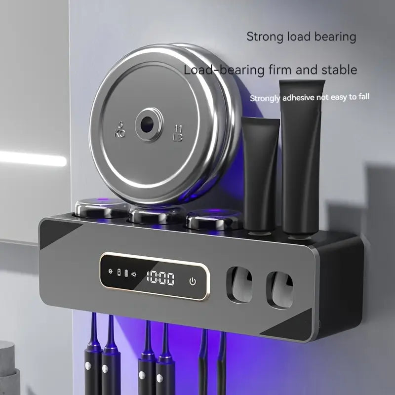 UV Sanitizing Toothbrush Holder Wall-Mounted Smart Toothbrush Sterilizer with Automatic Toothpaste Dispenser