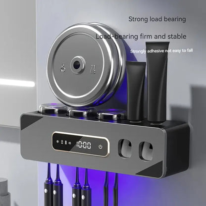 UV Sanitizing Toothbrush Holder Wall-Mounted Smart Toothbrush Sterilizer with Automatic Toothpaste Dispenser