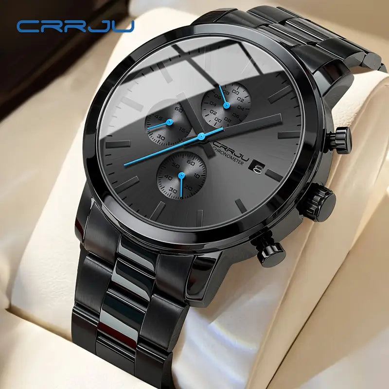 CRRJU Luxury Men’s Stainless Steel Quartz Watch – Business Style Chronograph Analog Display