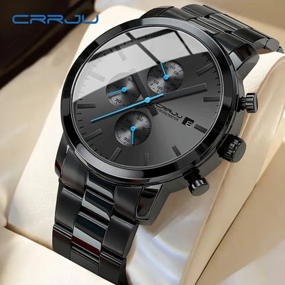 CRRJU Luxury Men’s Stainless Steel Quartz Watch – Business Style Chronograph Analog Display