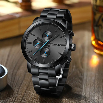 CRRJU Luxury Men’s Stainless Steel Quartz Watch – Business Style Chronograph Analog Display